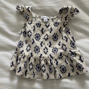 Splendid Cream and Navy Printed Ruffle Tank Top